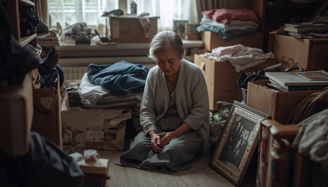 遺品整理に困っている年配女性